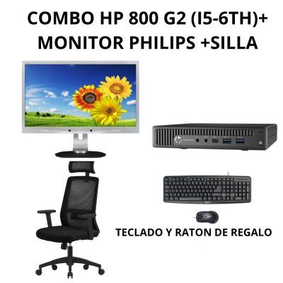 Combo HP 800 G2 + Monitor Philips 23” |SILLA| OFFICE REGALO | Reacondicionado con Windows 11 Pro