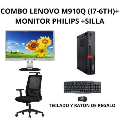 Combo LENOVO M910Q  + Monitor Philips 23” |SILLA| OFFICE REGALO | Reacondicionado con Windows 11 Pro