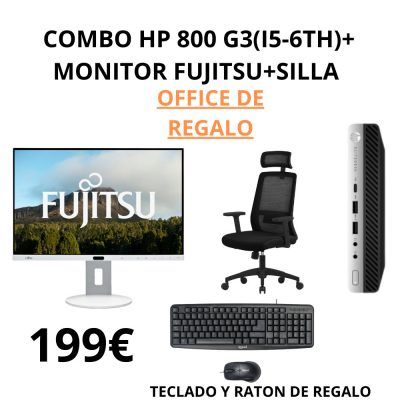 COMBO Mini 800 G3  (I5-6th)  + Monitor FUJITSU SILLA "|TECLADO Y RATÓN| WIN 11 PRO | Reacondicionado | OFFICE DE REGALO