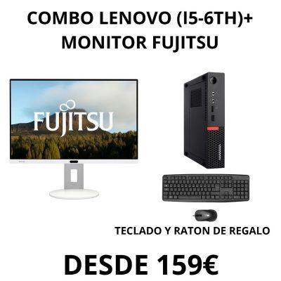 COMBO Mini PC LENOVO M910Q (I5-6TH) + Monitor FUJITSU"|TECLADO Y RATÓN| WIN 11 PRO | Reacondicionado| NORTON 360 DELUXE REGALO