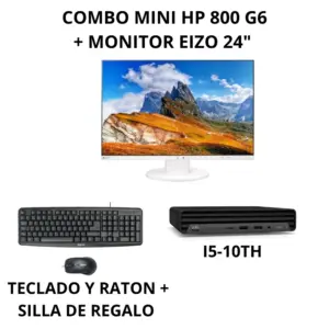 HP ProDesk 800 G6 Mini PC i5 10ª Gen + Monitor EIZO 24 Blanco Reacondicionado | Pack Completo