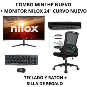 4Combo HP 800 G6 Mini PC i5-10TH + Monitor Nilox Curvo 24" Nuevo | Pack Completo Oficina con 3 Años de Garantía