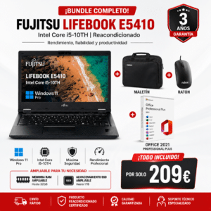 Fujitsu Lifebook E5410 Intel Core i5-10TH Reacondicionado | Office, Maletín y ratón Incluido