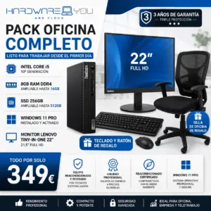 Lenovo ThinkCentre M70Q Tiny Reacondicionado + Monitor Lenovo Tiny-In-One 22" | Pack Completo con Garantía 3 Años por 349€