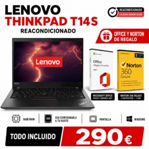 Lenovo ThinkPad T14s GEN 1 i5 Reacondicionado |16GB RAM  Office+Norton |